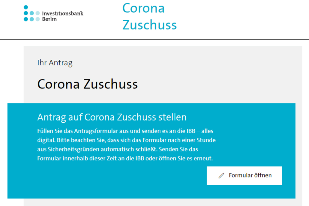 Antrag Corona Zuschuss