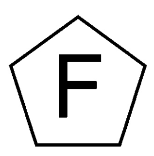 Zeichen F im Fünfeck für freie Waffen